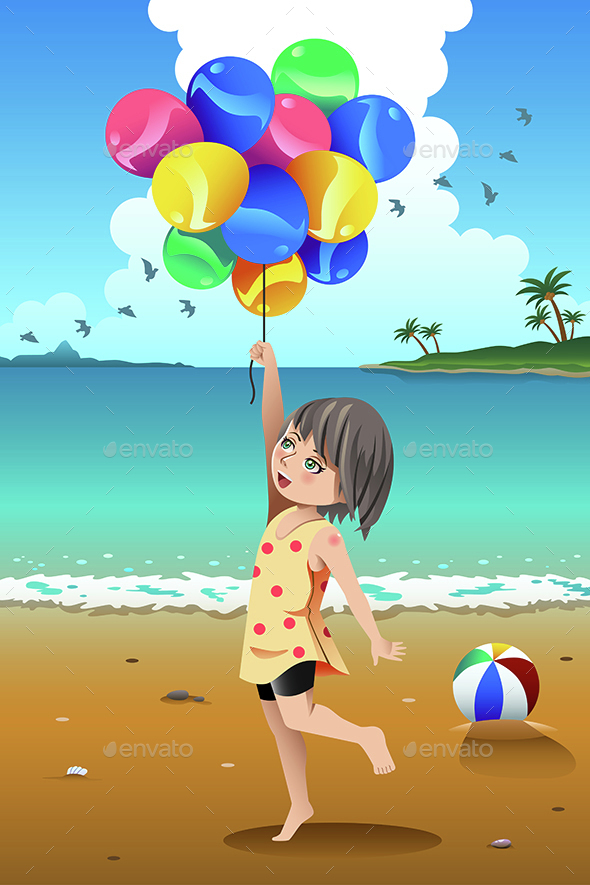 Girl Holding Balloons - People Characters