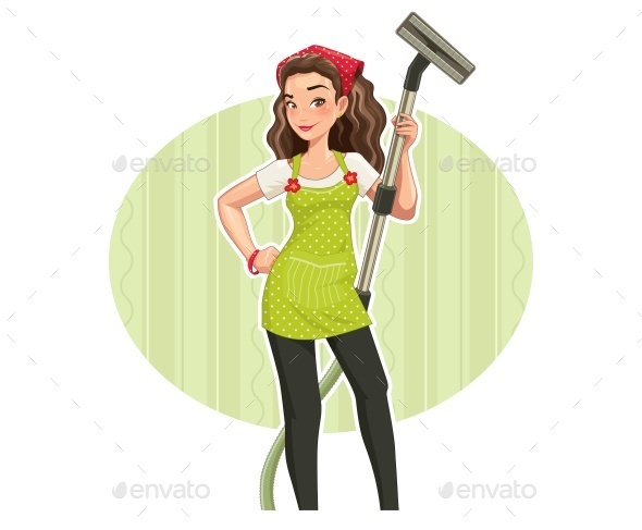 Girl with Vacuum Cleaner - Vectors