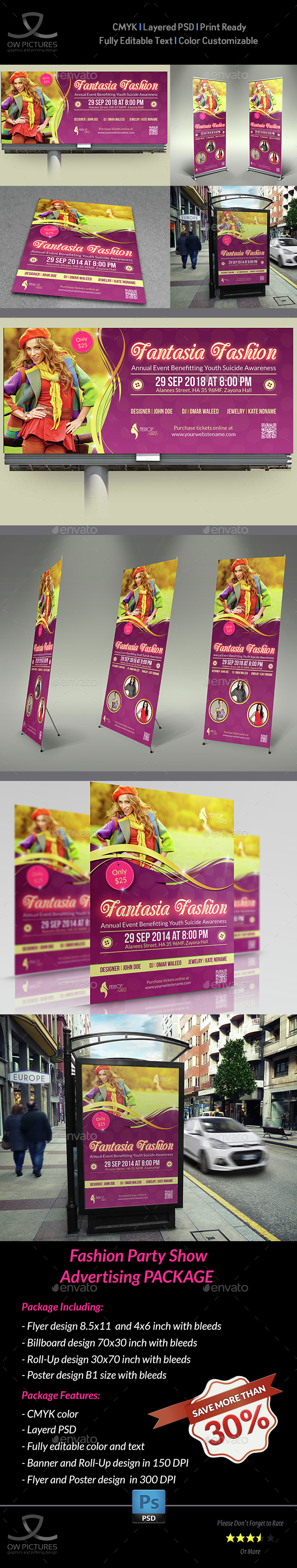 Fashion Show Party Advertising Bundle - Signage Print Templates