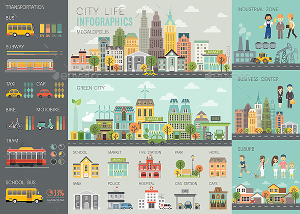 City Life Infographic - Buildings Objects
