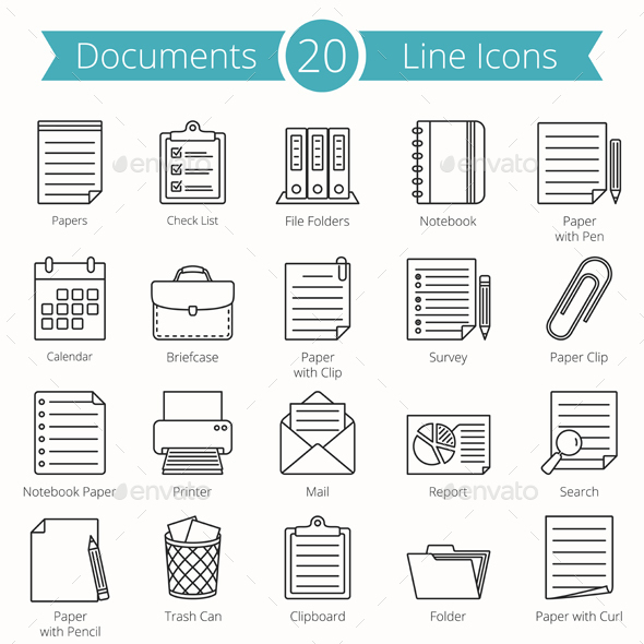 20 Documents Line Icons - Man-made objects Objects