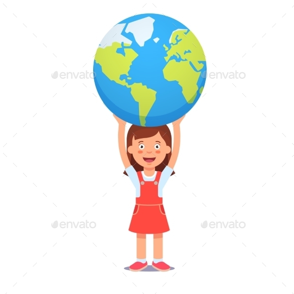 Girl Holds Planet Earth Over Head - People Characters