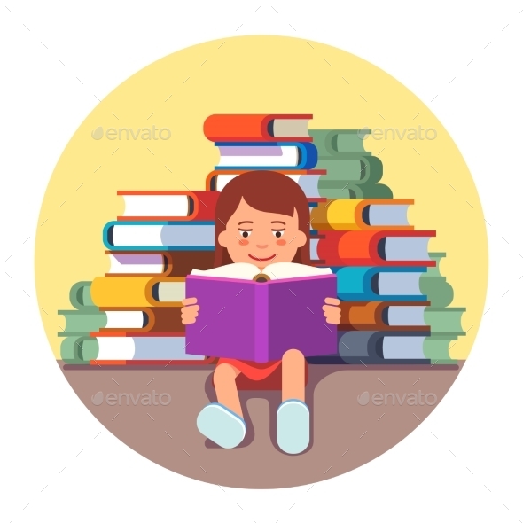 Girl Sitting and Reading a Book - People Characters