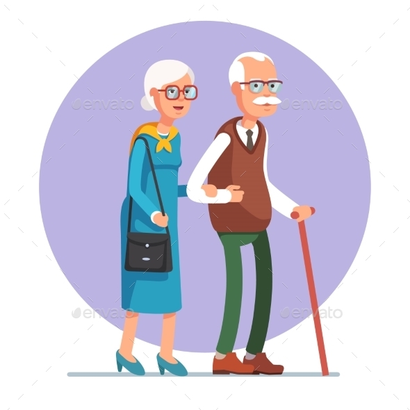 Senior Lady and Gentleman Walking Together - People Characters