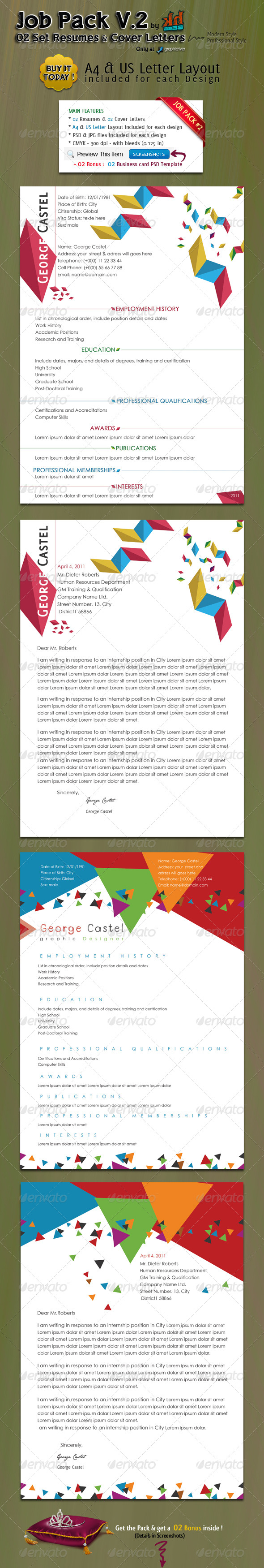 JOB PACK V.2: 2 Resumes with their Cover Letters