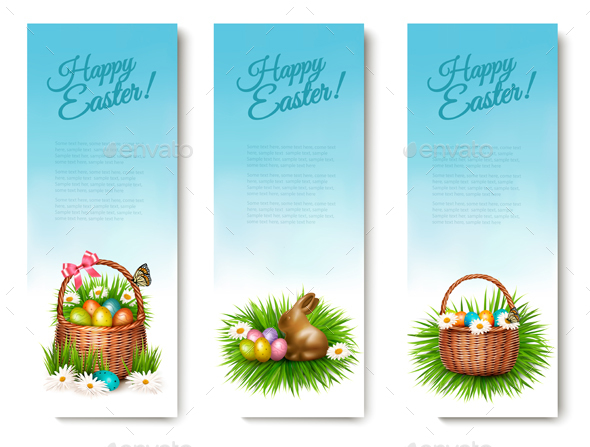 Three Happy Easter Banners With Easter Eggs - Miscellaneous Seasons/Holidays