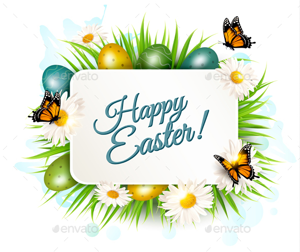 Spring Easter Background Easter Eggs in Grass - Miscellaneous Seasons/Holidays