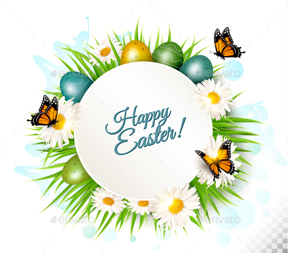 Spring Easter Background Easter Eggs in Grass - Miscellaneous Seasons/Holidays