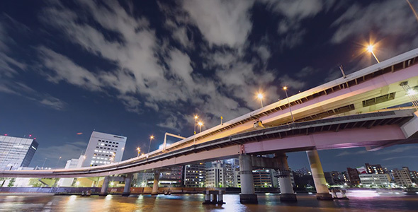 Modern City Bridge Night With Heaven And Clouds