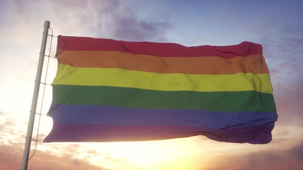 A Beautiful Rainbow Flag of the LGBT Organization Flies in the Sky alt