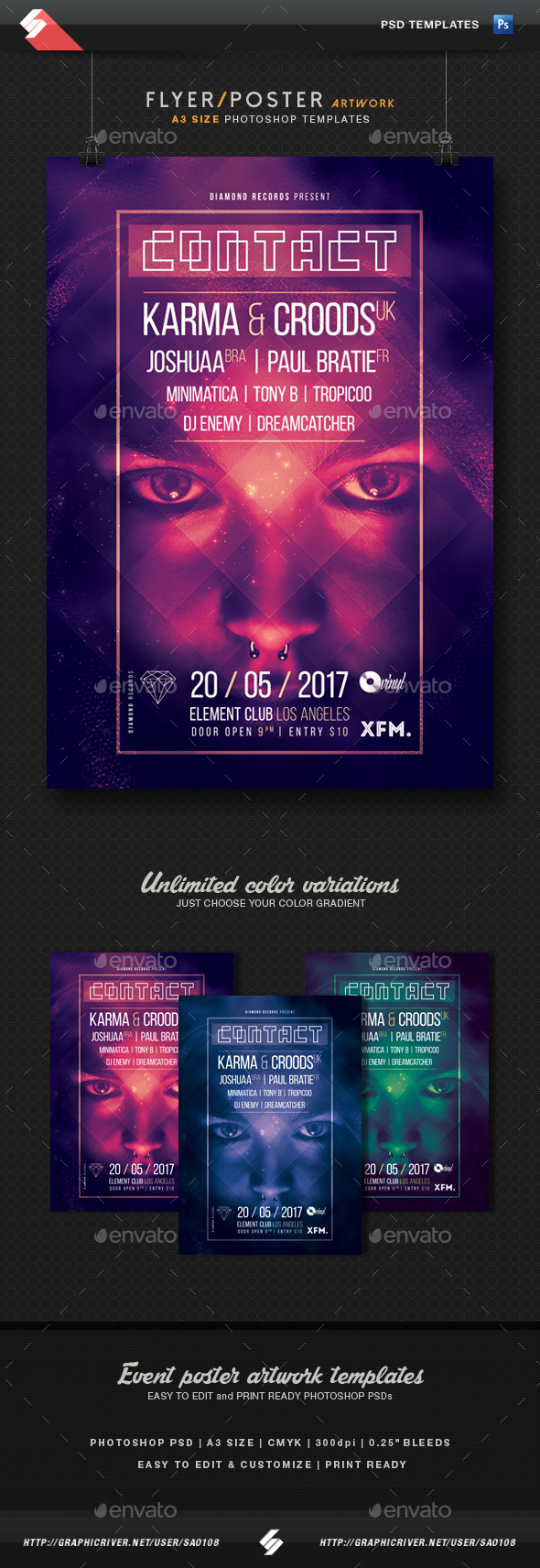 Contact - Progressive Party Flyer / Poster Template A3 - Clubs & Parties Events