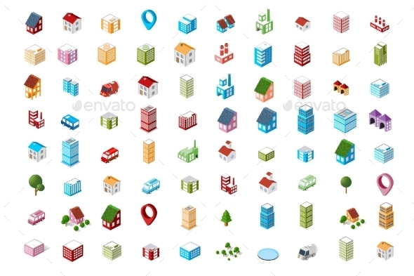Icons Isometric City - Buildings Objects