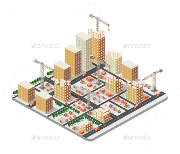 Crane Construction Industry - Buildings Objects