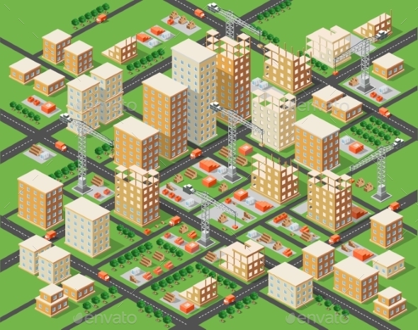 Crane Construction Industry - Buildings Objects