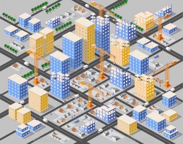 Crane Construction Industry - Buildings Objects
