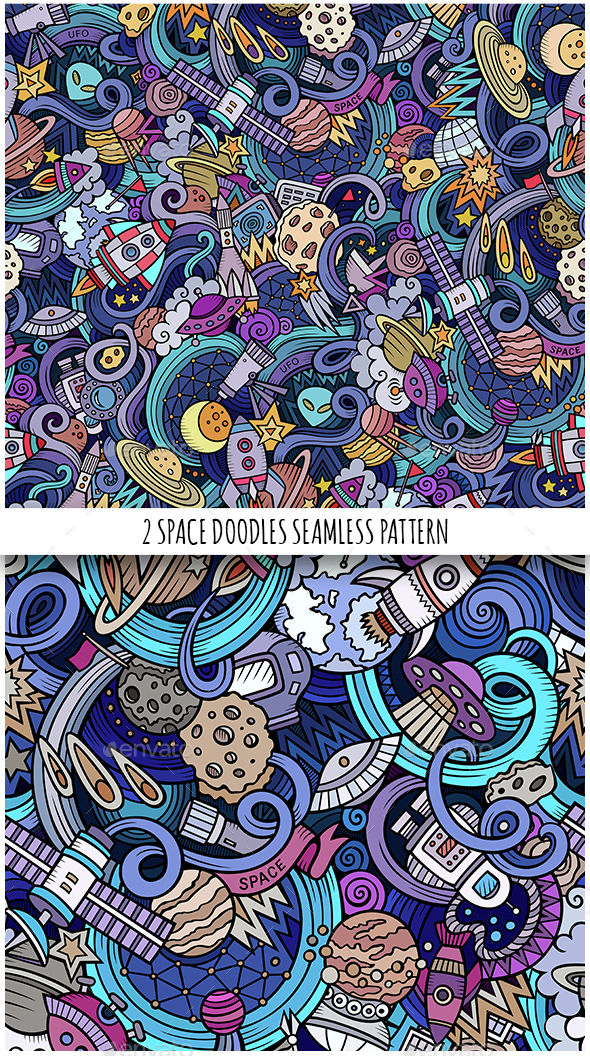 2 Space Doodles Seamless Patterns - Technology Conceptual