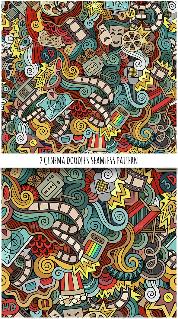 2 Cinema Doodles Seamless Patterns - Technology Conceptual