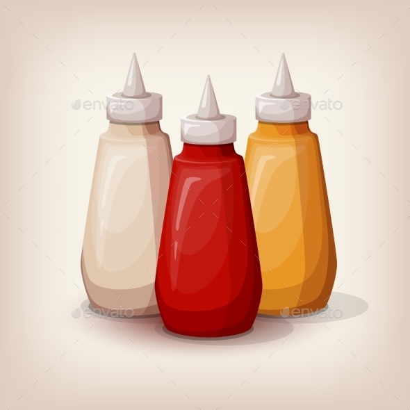 Set Of Delicious Fast Food Sauces. - Food Objects