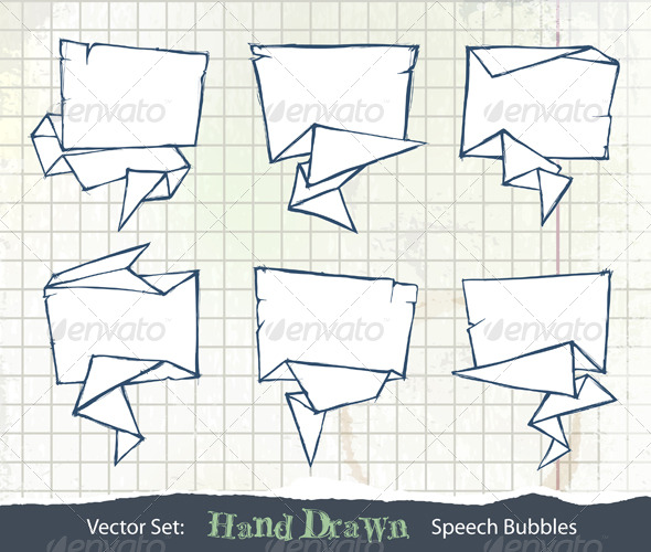 Set of Hand-Drawn Origami Speech Bubbles