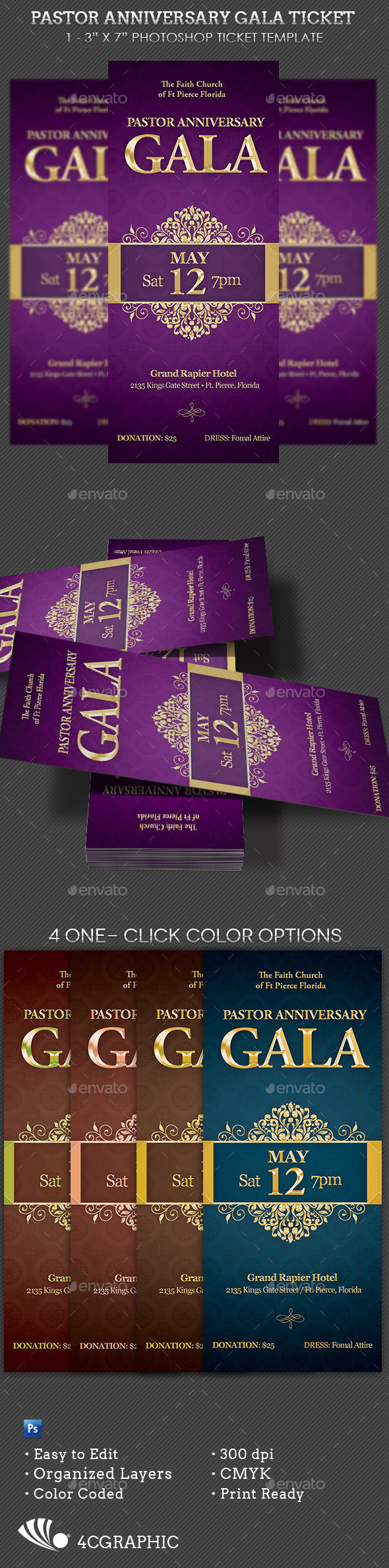 Pastor Anniversary Gala Ticket Template - Miscellaneous Print Templates