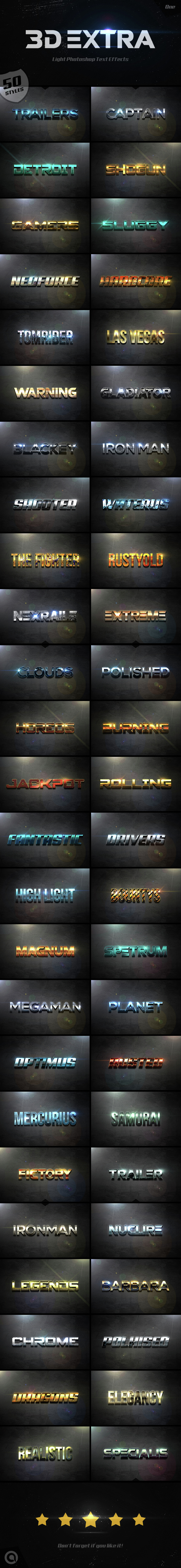 3D Extra Light Text Effects Bundle One - Styles Photoshop
