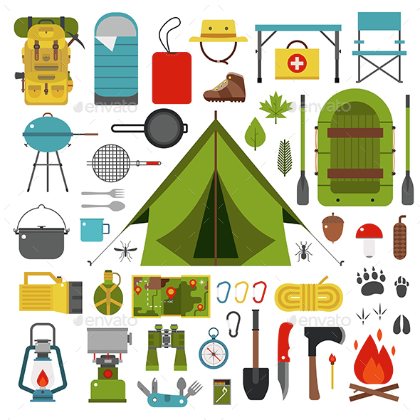 Camping and Hiking Vector Icons - Travel Conceptual