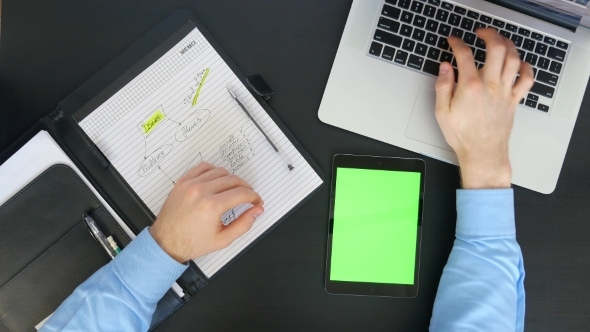 Male Hands Working On Computer 