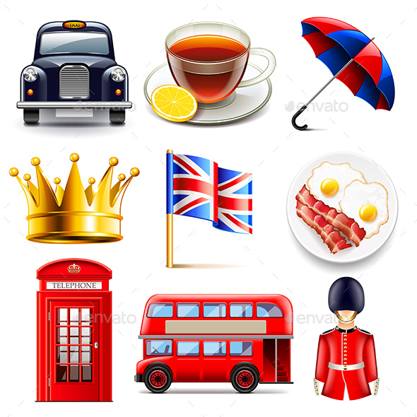 England Icons Set - Travel Conceptual