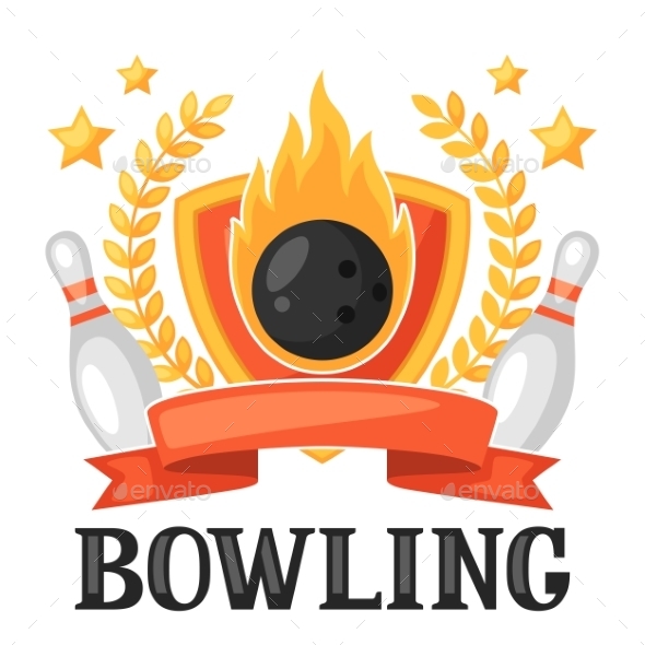 Bowling Emblem with Game Objects - Sports/Activity Conceptual