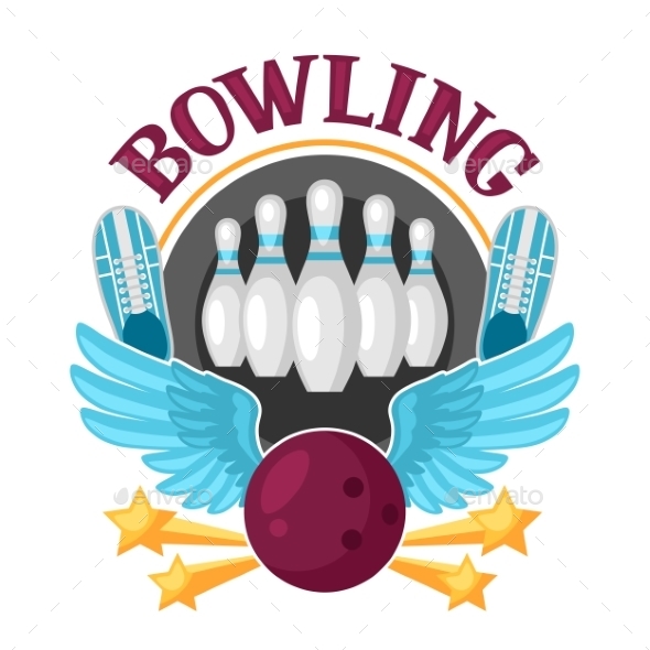 Bowling Emblem with Game Objects - Sports/Activity Conceptual