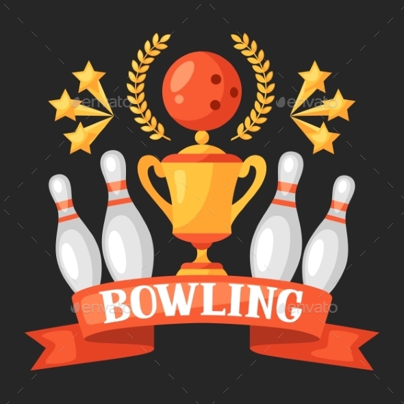 Bowling Emblem with Game Objects - Sports/Activity Conceptual