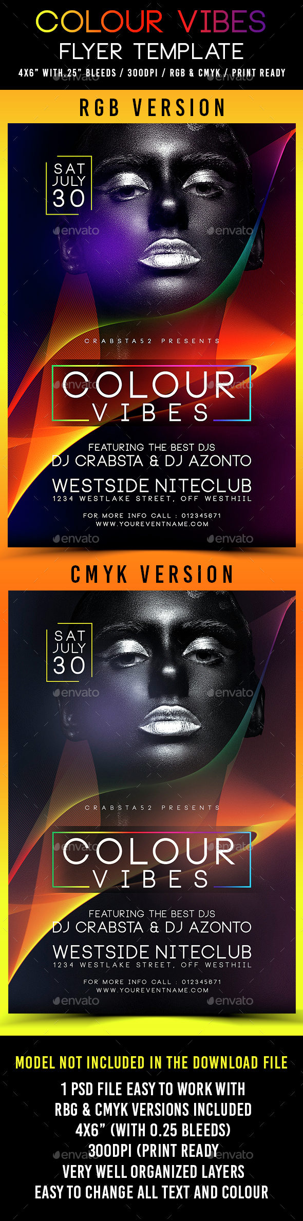Colour Vibes Flyer Template - Clubs & Parties Events