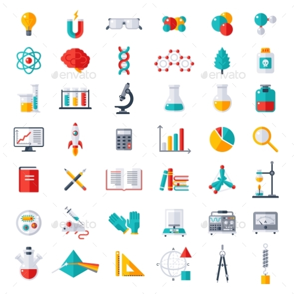 Physics, Chemistry, Biology Icons Set - Miscellaneous Conceptual