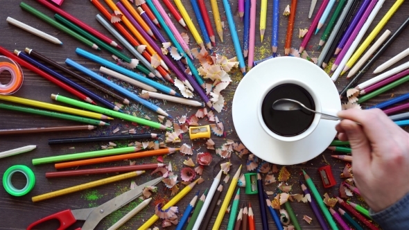 Many Color Pencils In Cute Cup Or Box Isolated On The White Background alt