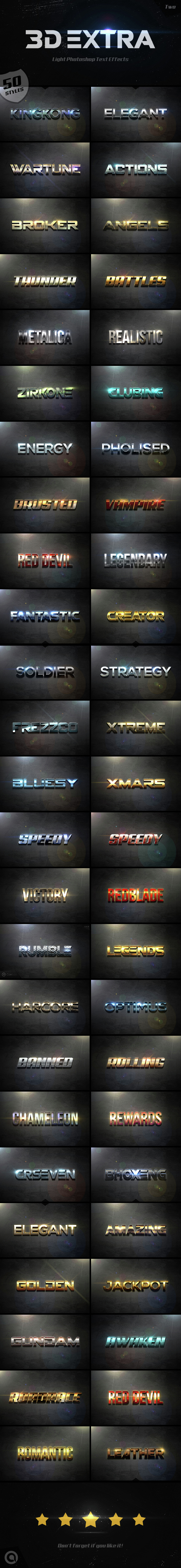 3D Extra Light Text Effects Bundle Two - Styles Photoshop