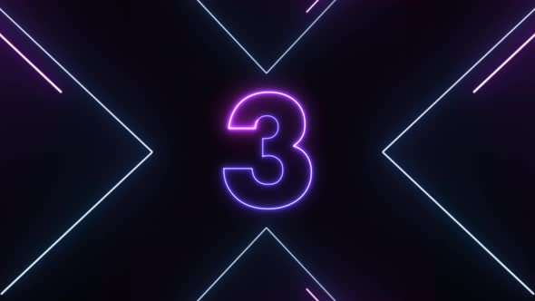Modern exciting 5 to 1 countdown digital timer neon light style on black background