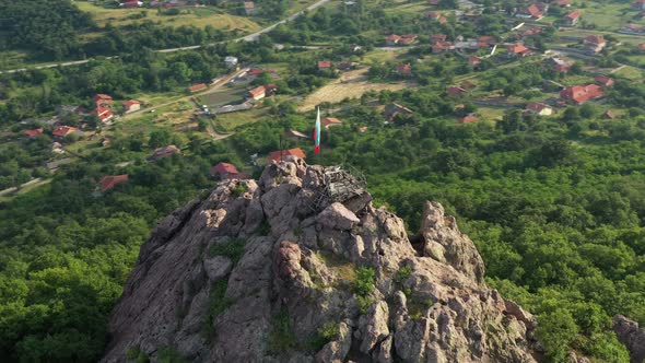 Peak In The Mountain With Picnic Spots And The Bulgarian Flag alt