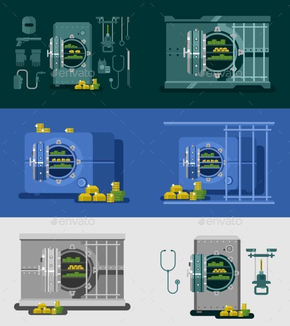 Bank Safe Flat Design - Man-made Objects Objects
