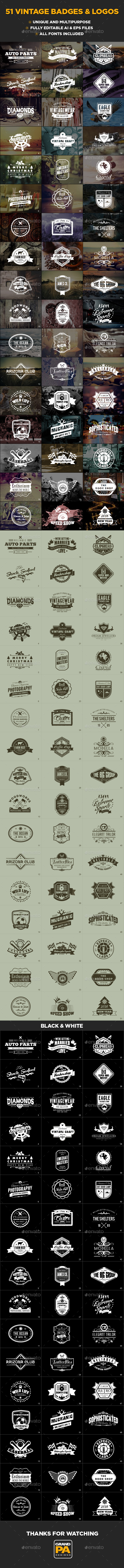 51 Vintage Badges and Logos - Badges & Stickers Web Elements