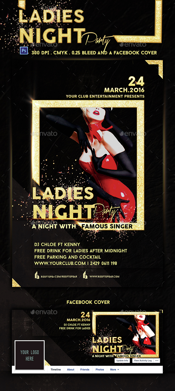 Golden Frame Ladies Night Party Flyer Template - Clubs & Parties Events