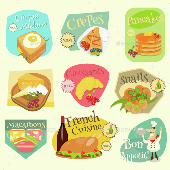 French Food Labels Set - Food Objects