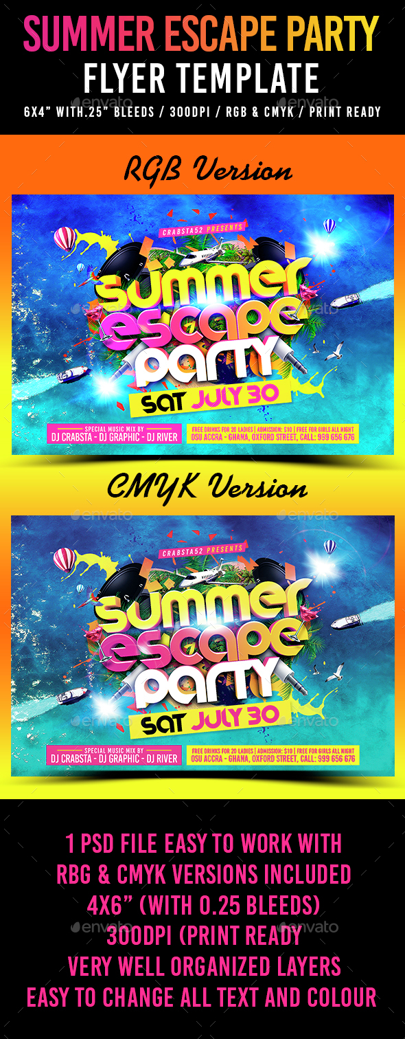 Summer Escape Party Flyer Template - Clubs & Parties Events