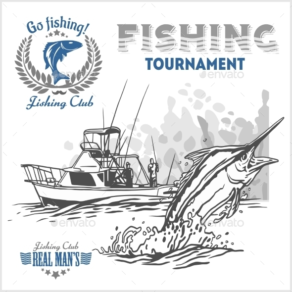 Marlin Fish in Waves on Retro Grunge Background - Sports/Activity Conceptual