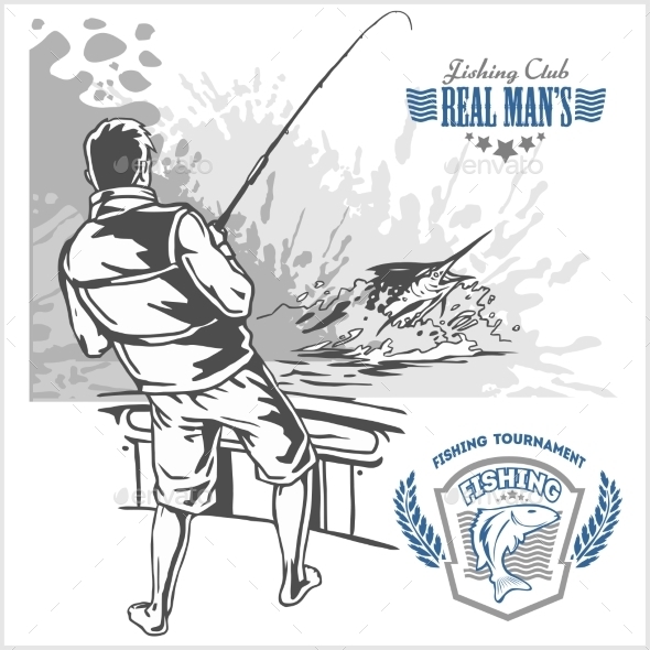 Marlin Fish in Waves on Retro Grunge Background - Sports/Activity Conceptual