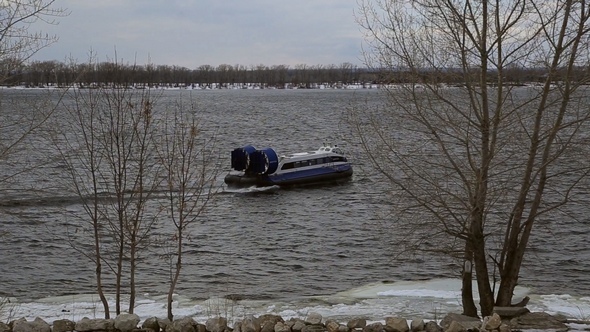 Passenger Hovercraft Floating on the River, Stock Footage | VideoHive