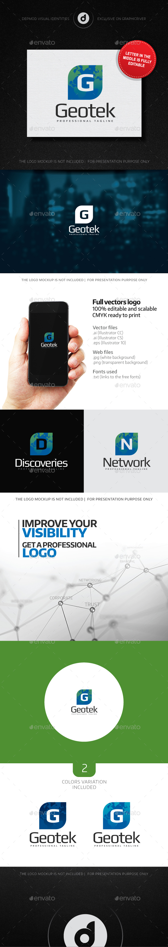 Geotek (Editable Letter) Logo - Letters Logo Templates