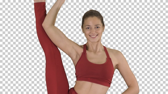Beautiful Young Woman Standing Split-Urdhva, Alpha Channel alt