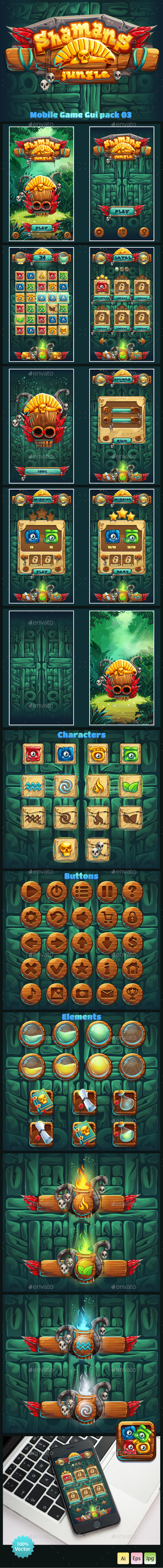 Jungle Shamans Mobile GUI - User Interfaces Game Assets