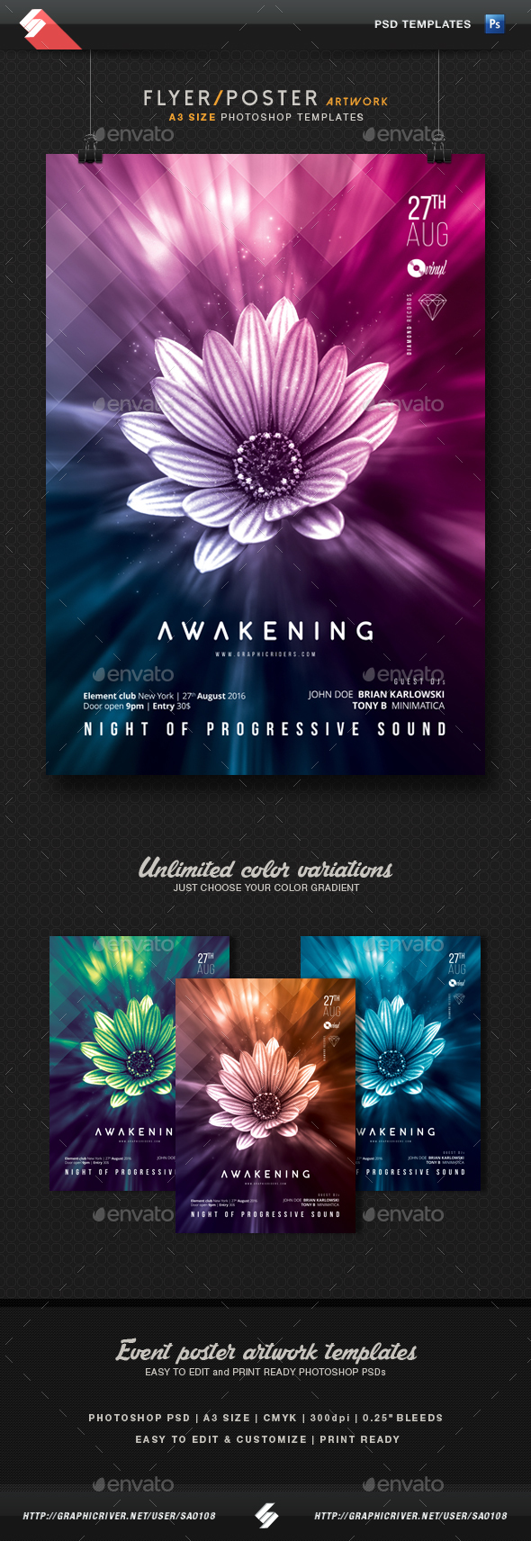 Awakening - Progressive Party Flyer / Poster Template A3 - Clubs & Parties Events