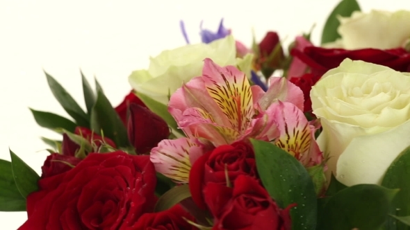 Beautiful Bouquet Roses, Iris And Alstroemeria Rotates. alt